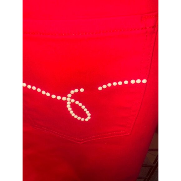 d.jeans Red Mid-Rise Skinny Jeans With Pearl Accents Size 10 Stretch Slimming - Picture 3 of 7